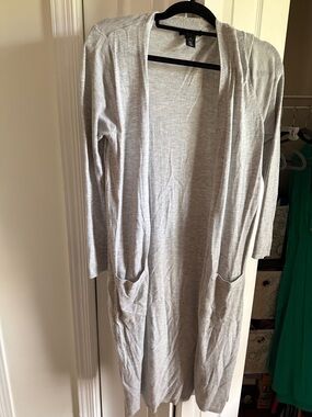 White House Black Market Light Gray Open-Front Long Cardigan